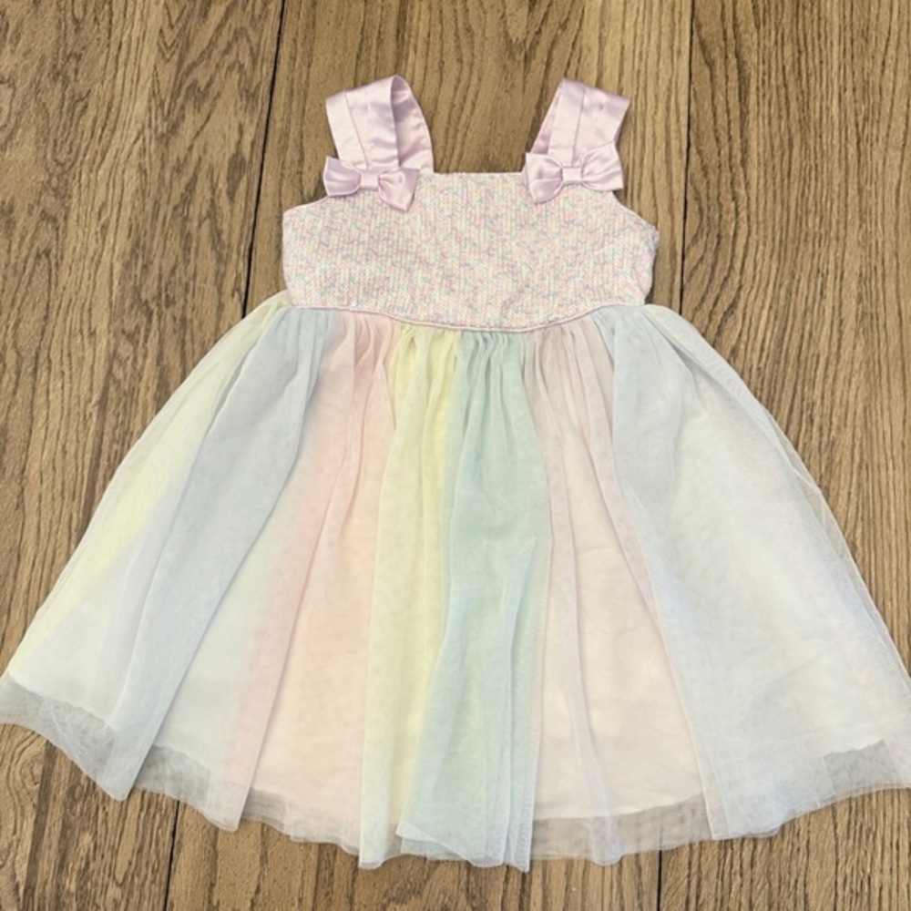 Jona Michelle Pastel Rainbow Sleeveless Toddler Dress Sz 2T BI formal sequins
